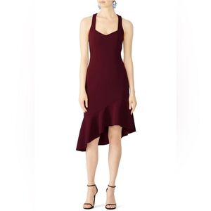 Elliatt Wine Red Asymmetrical Flutter Hem Sweatheart Neck Stretch Crepe Gown L
